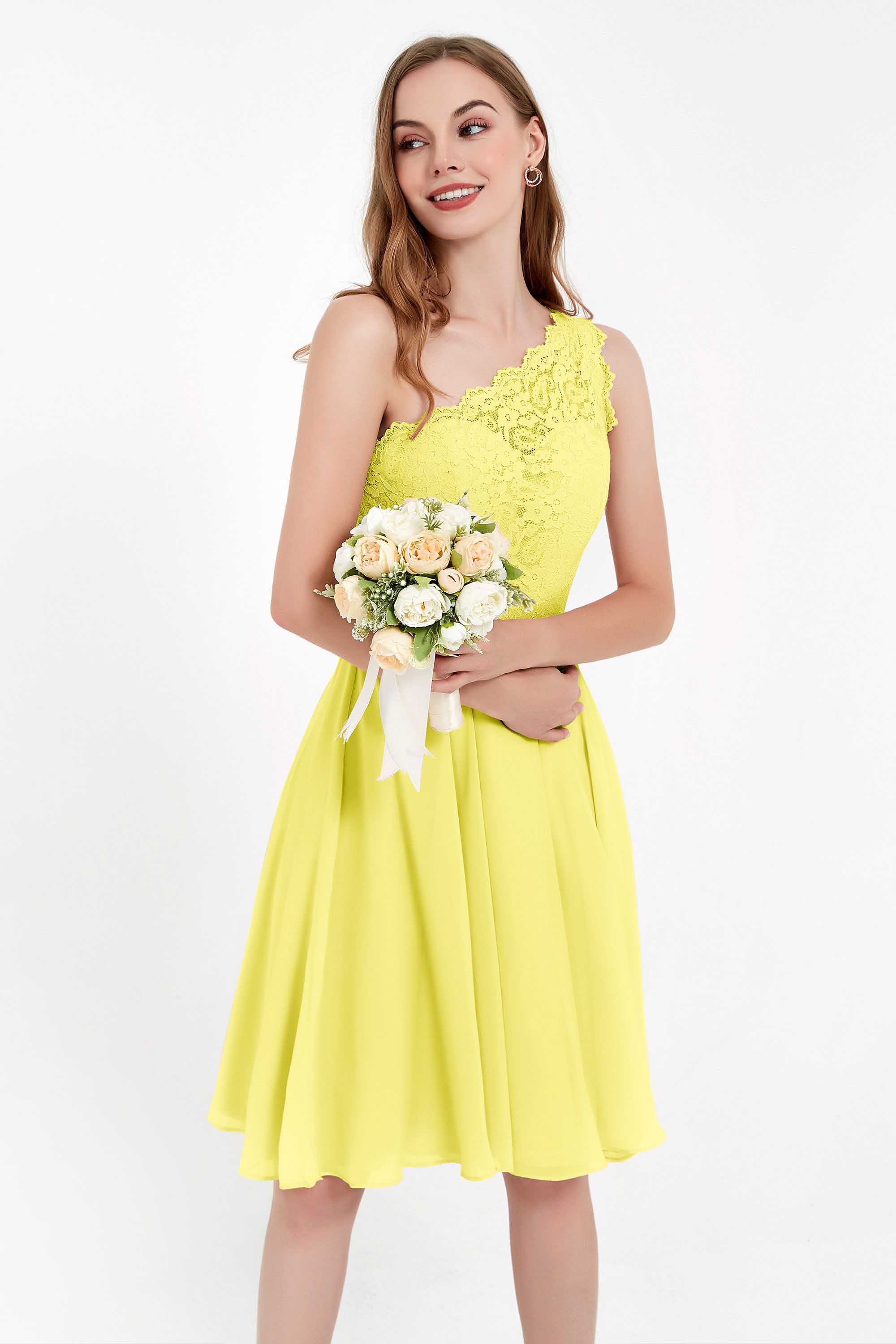 One Shoulder Chiffon A Line Junior Bridesmaid Dress Knee Length Party Homecoming Dresses