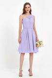 One Shoulder Chiffon A Line Junior Bridesmaid Dress Knee Length Party Homecoming Dresses