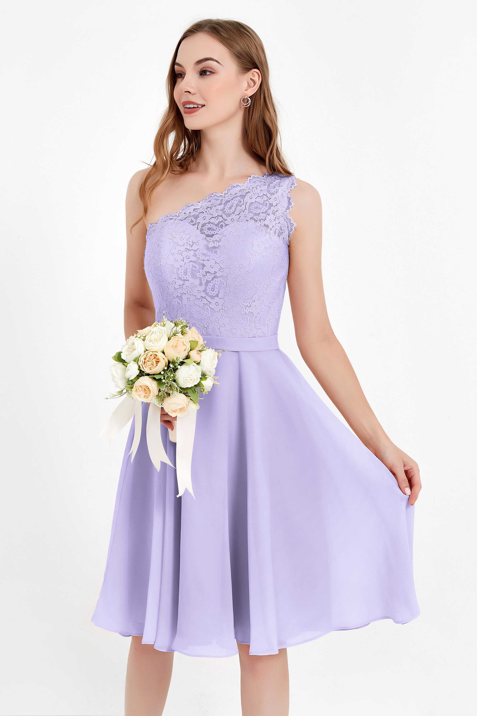 One Shoulder Chiffon A Line Junior Bridesmaid Dress Knee Length Party Homecoming Dresses