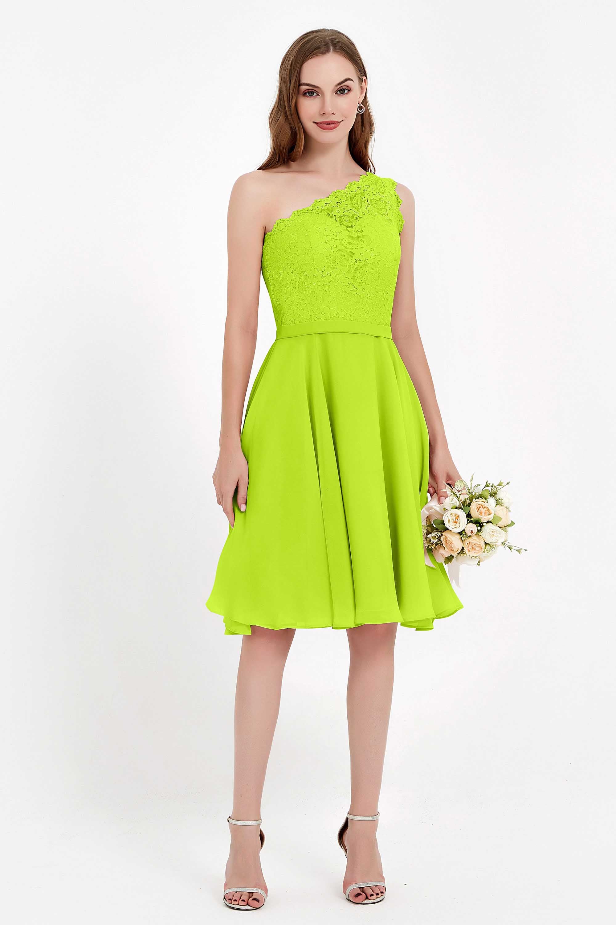 One Shoulder Chiffon A Line Junior Bridesmaid Dress Knee Length Party Homecoming Dresses