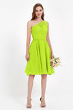 One Shoulder Chiffon A Line Junior Bridesmaid Dress Knee Length Party Homecoming Dresses