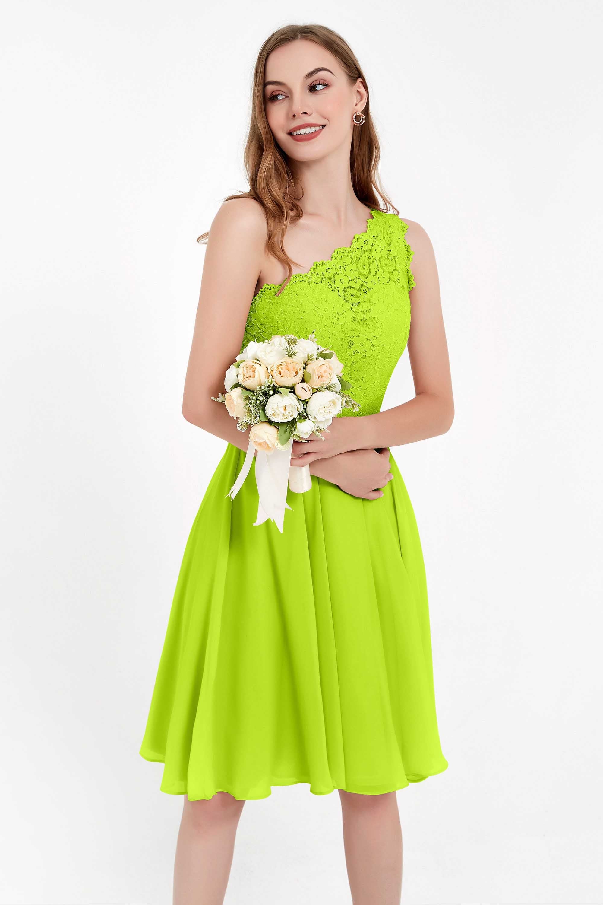 One Shoulder Chiffon A Line Junior Bridesmaid Dress Knee Length Party Homecoming Dresses