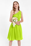 One Shoulder Chiffon A Line Junior Bridesmaid Dress Knee Length Party Homecoming Dresses