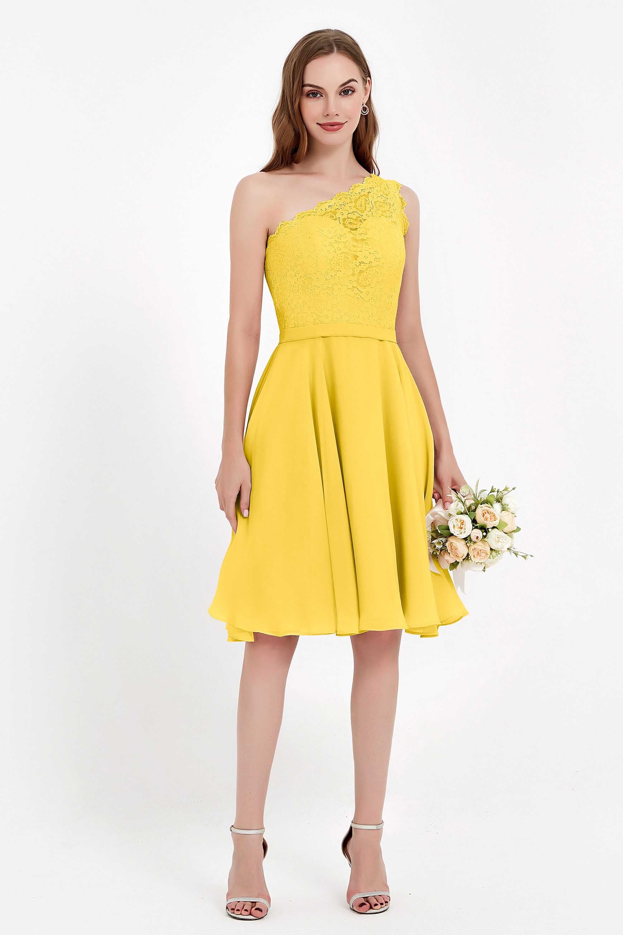 One Shoulder Chiffon A Line Junior Bridesmaid Dress Knee Length Party Homecoming Dresses
