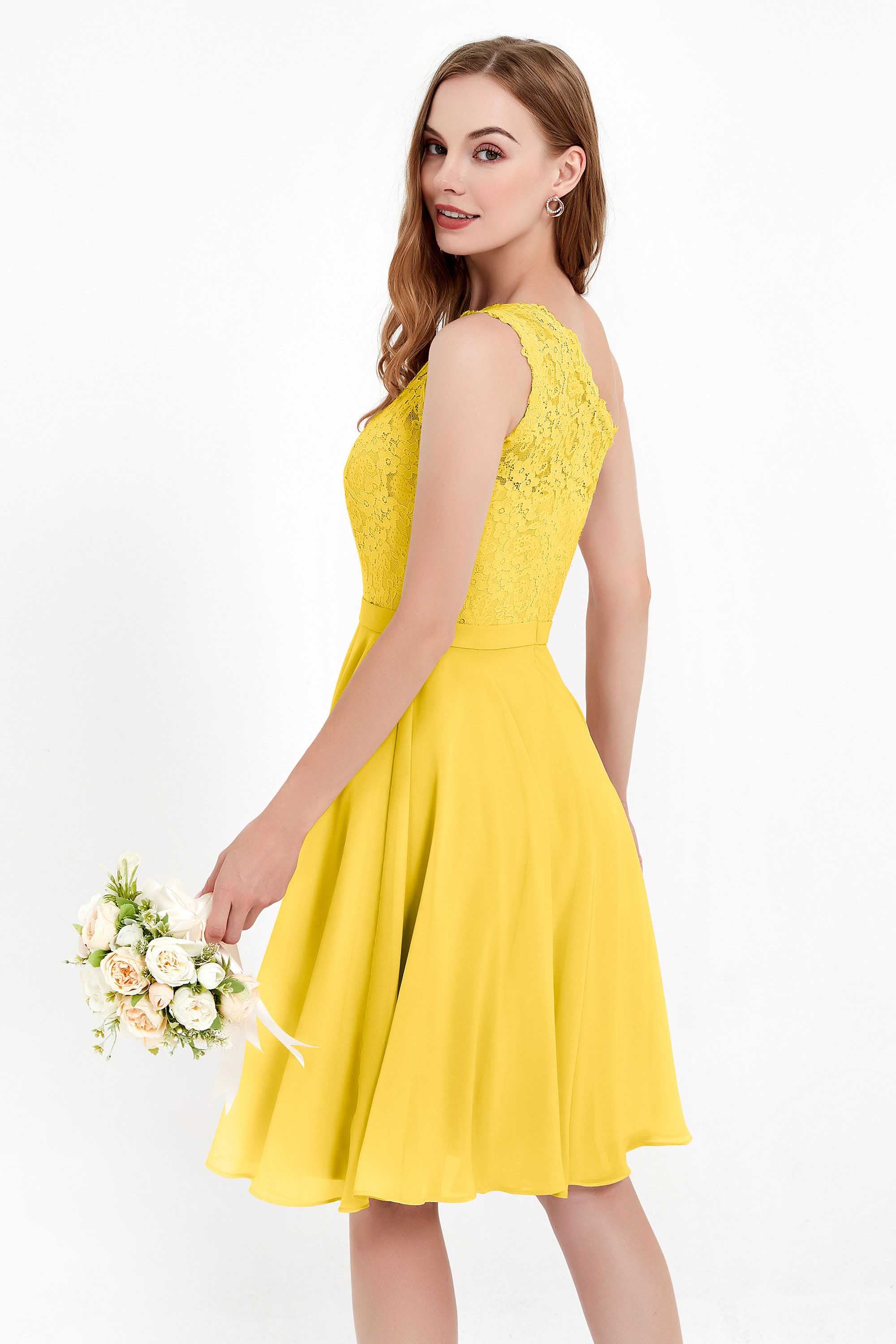 One Shoulder Chiffon A Line Junior Bridesmaid Dress Knee Length Party Homecoming Dresses