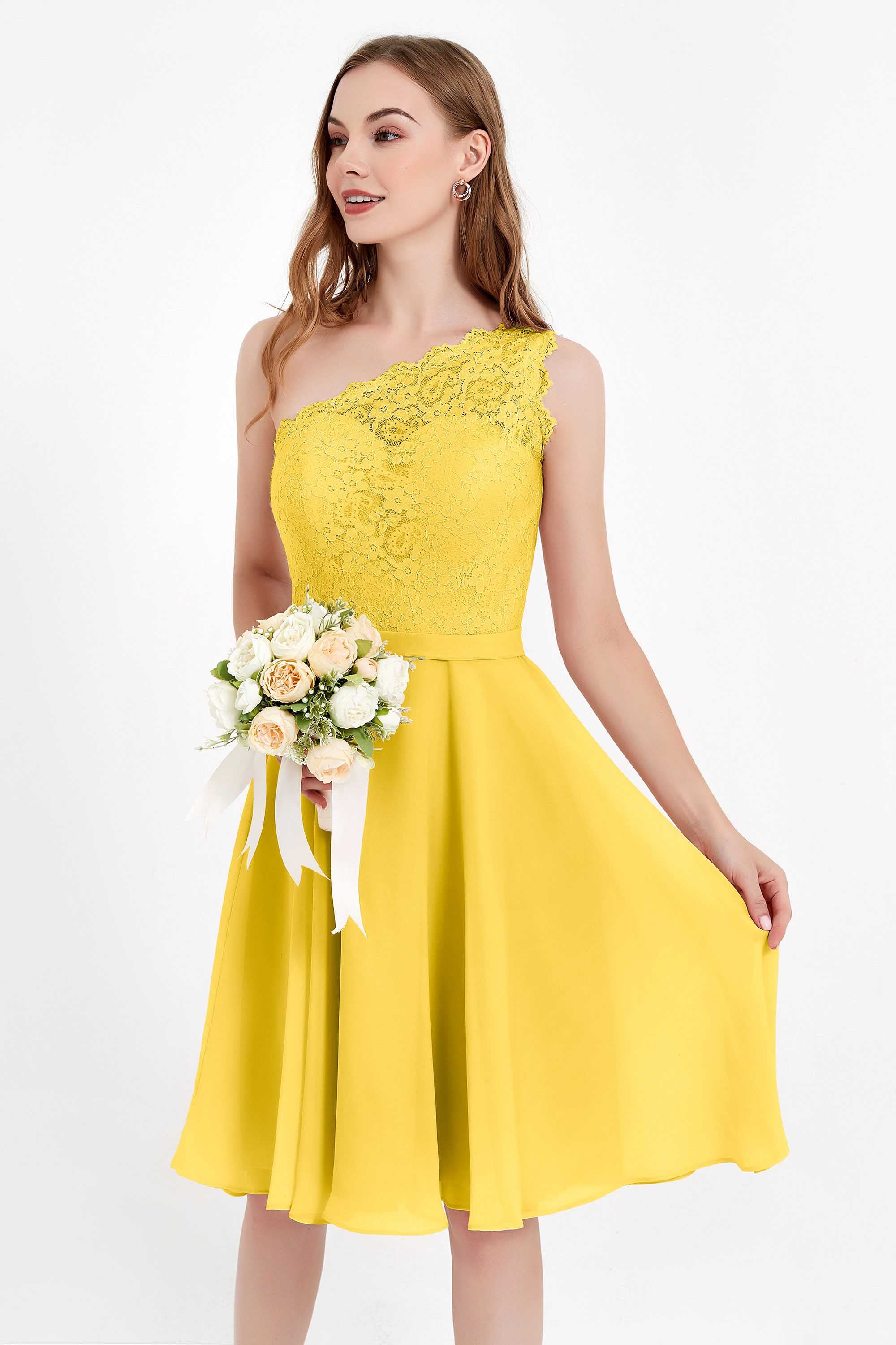One Shoulder Chiffon A Line Junior Bridesmaid Dress Knee Length Party Homecoming Dresses
