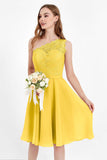 One Shoulder Chiffon A Line Junior Bridesmaid Dress Knee Length Party Homecoming Dresses