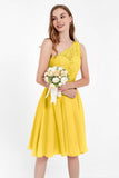 One Shoulder Chiffon A Line Junior Bridesmaid Dress Knee Length Party Homecoming Dresses