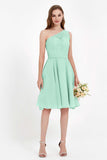 One Shoulder Chiffon A Line Junior Bridesmaid Dress Knee Length Party Homecoming Dresses