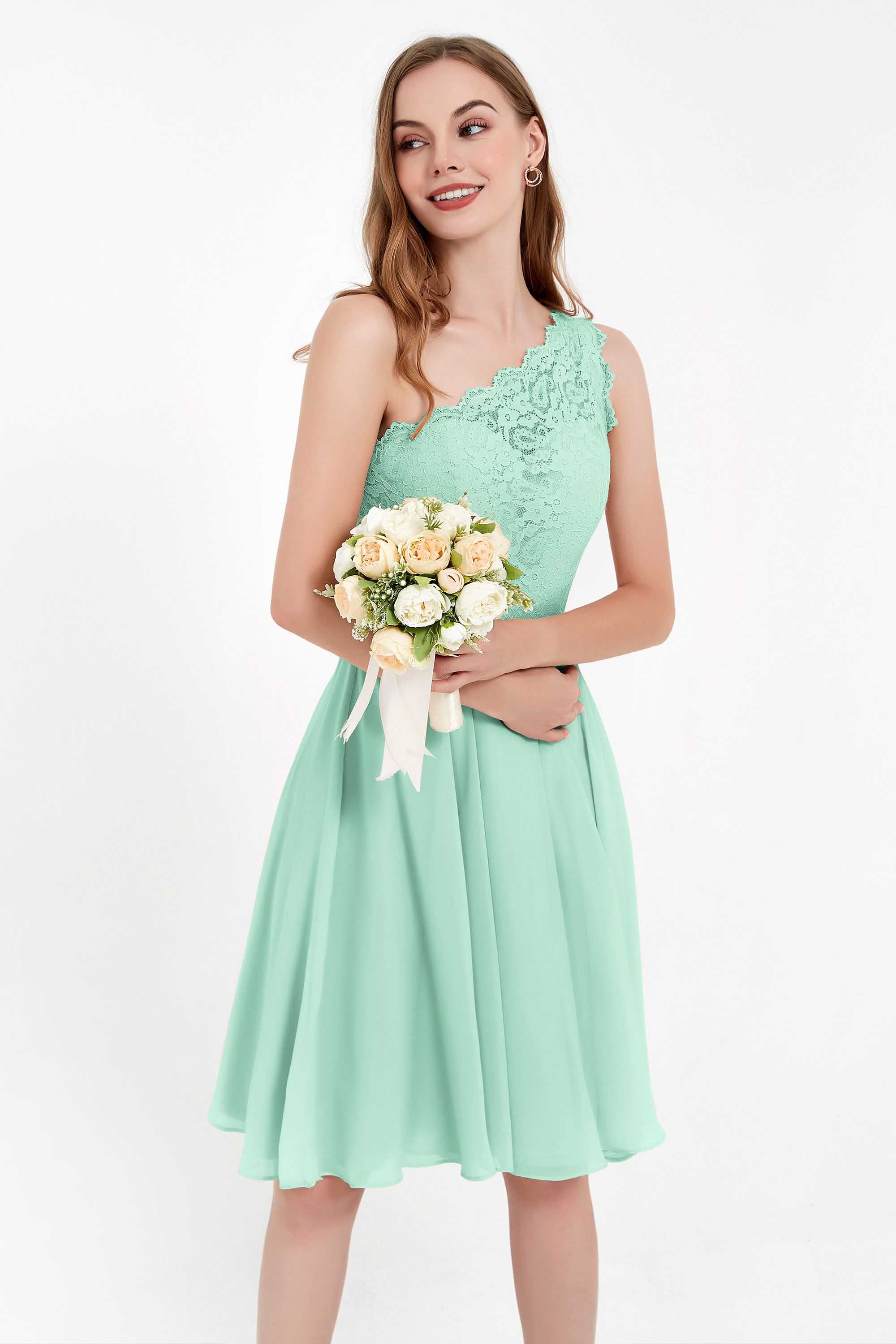 One Shoulder Chiffon A Line Junior Bridesmaid Dress Knee Length Party Homecoming Dresses