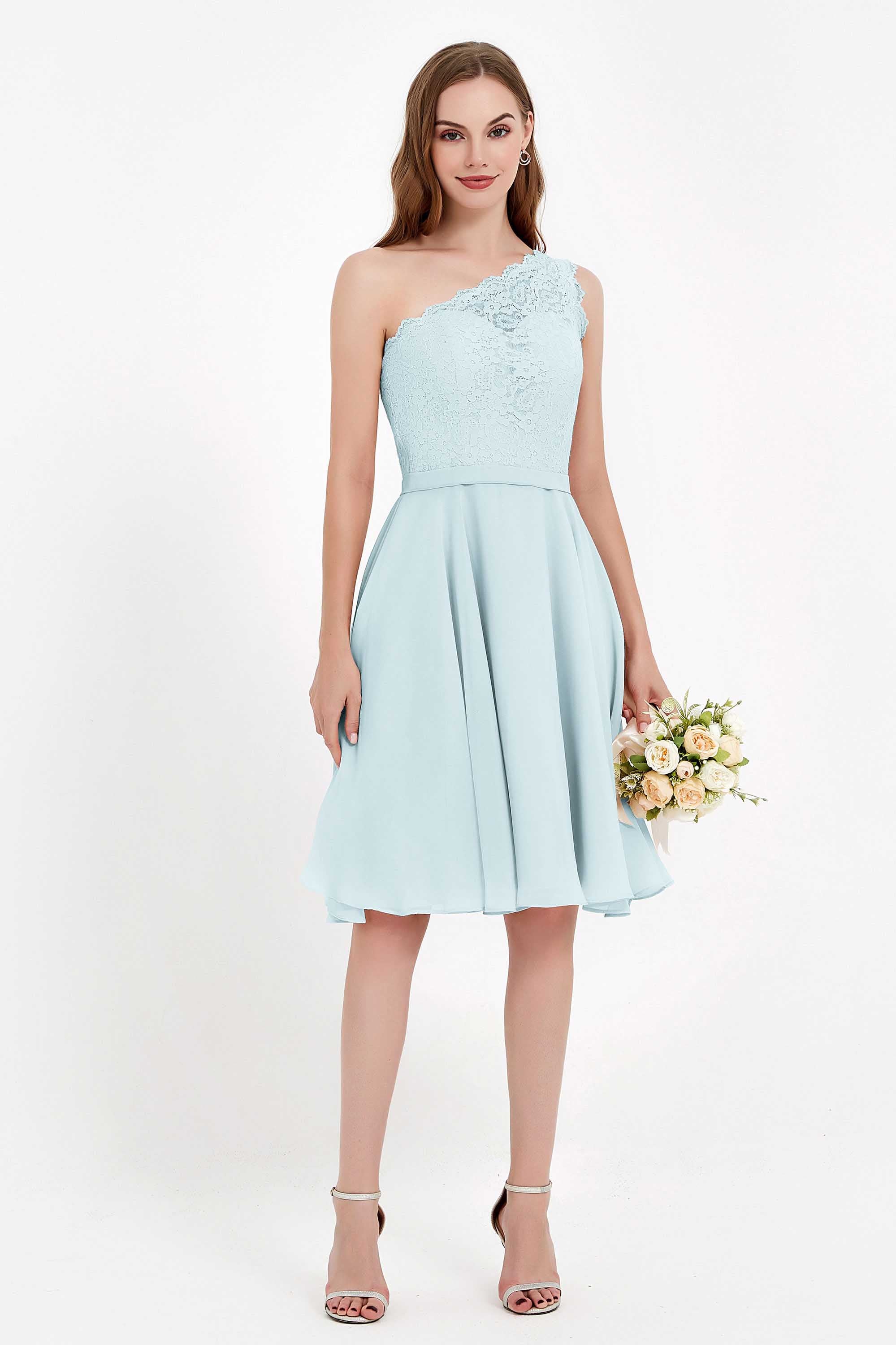 One Shoulder Chiffon A Line Junior Bridesmaid Dress Knee Length Party Homecoming Dresses