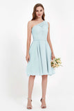 One Shoulder Chiffon A Line Junior Bridesmaid Dress Knee Length Party Homecoming Dresses