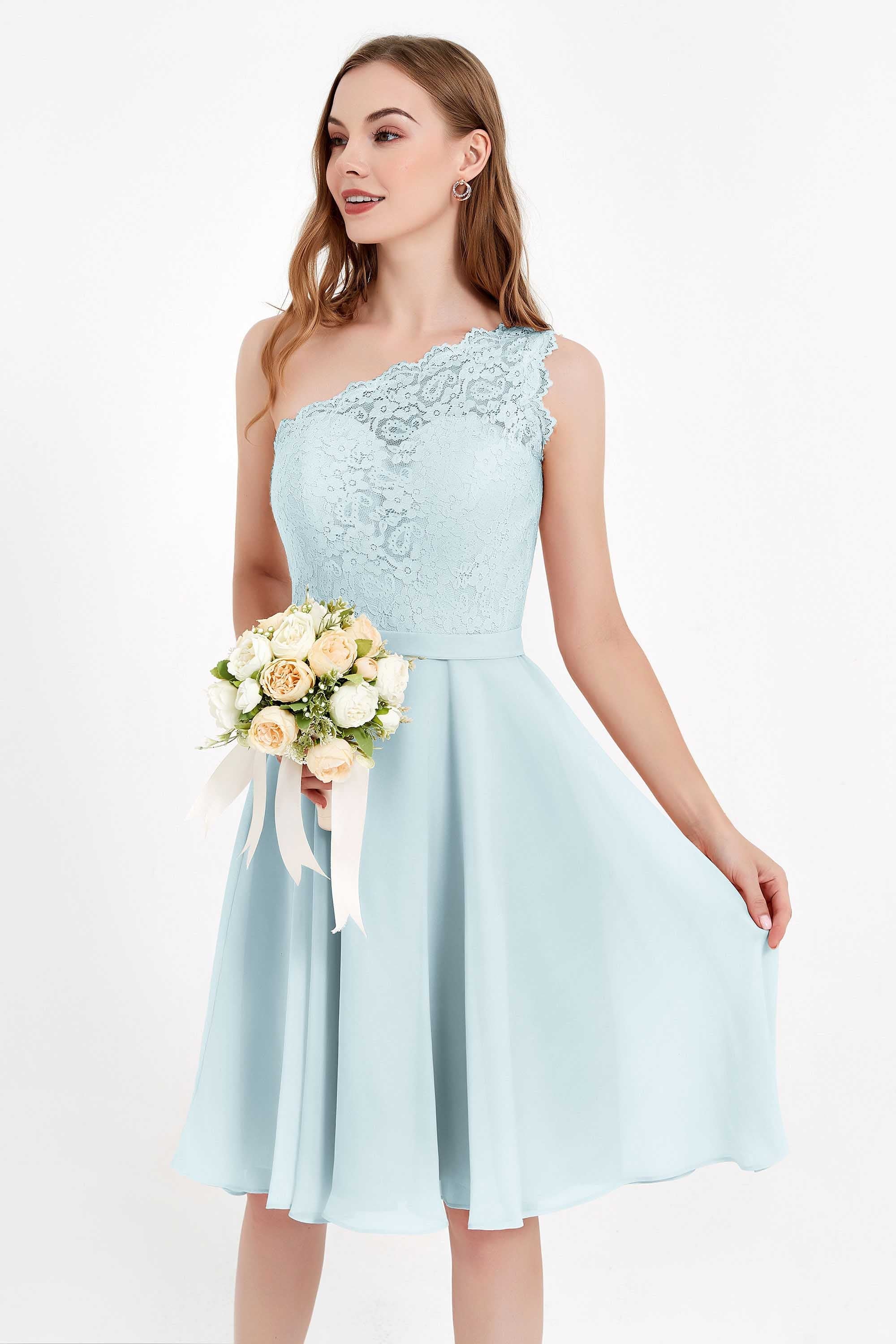 One Shoulder Chiffon A Line Junior Bridesmaid Dress Knee Length Party Homecoming Dresses
