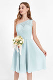 One Shoulder Chiffon A Line Junior Bridesmaid Dress Knee Length Party Homecoming Dresses