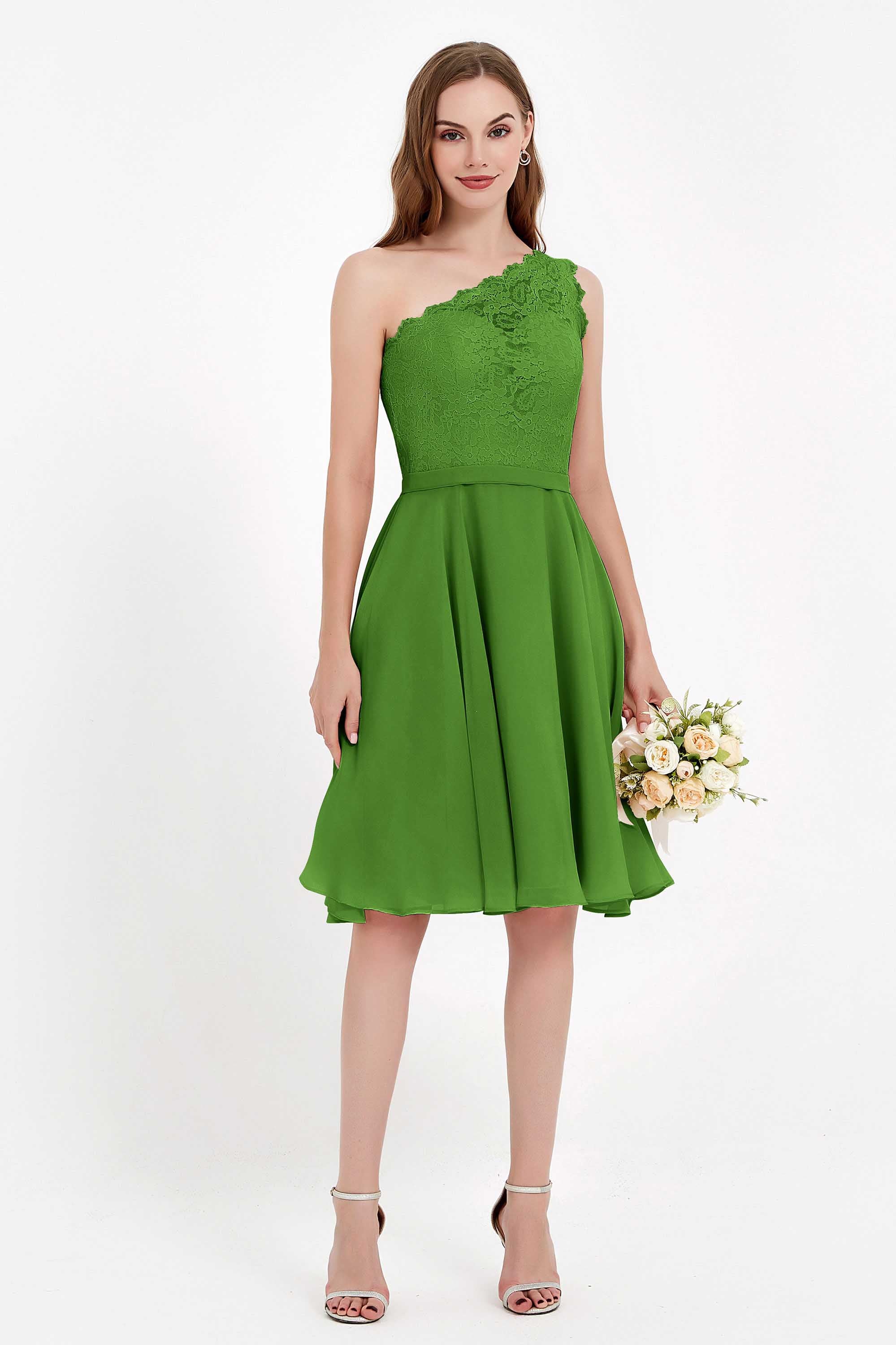 One Shoulder Chiffon A Line Junior Bridesmaid Dress Knee Length Party Homecoming Dresses