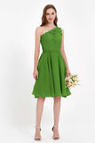 One Shoulder Chiffon A Line Junior Bridesmaid Dress Knee Length Party Homecoming Dresses