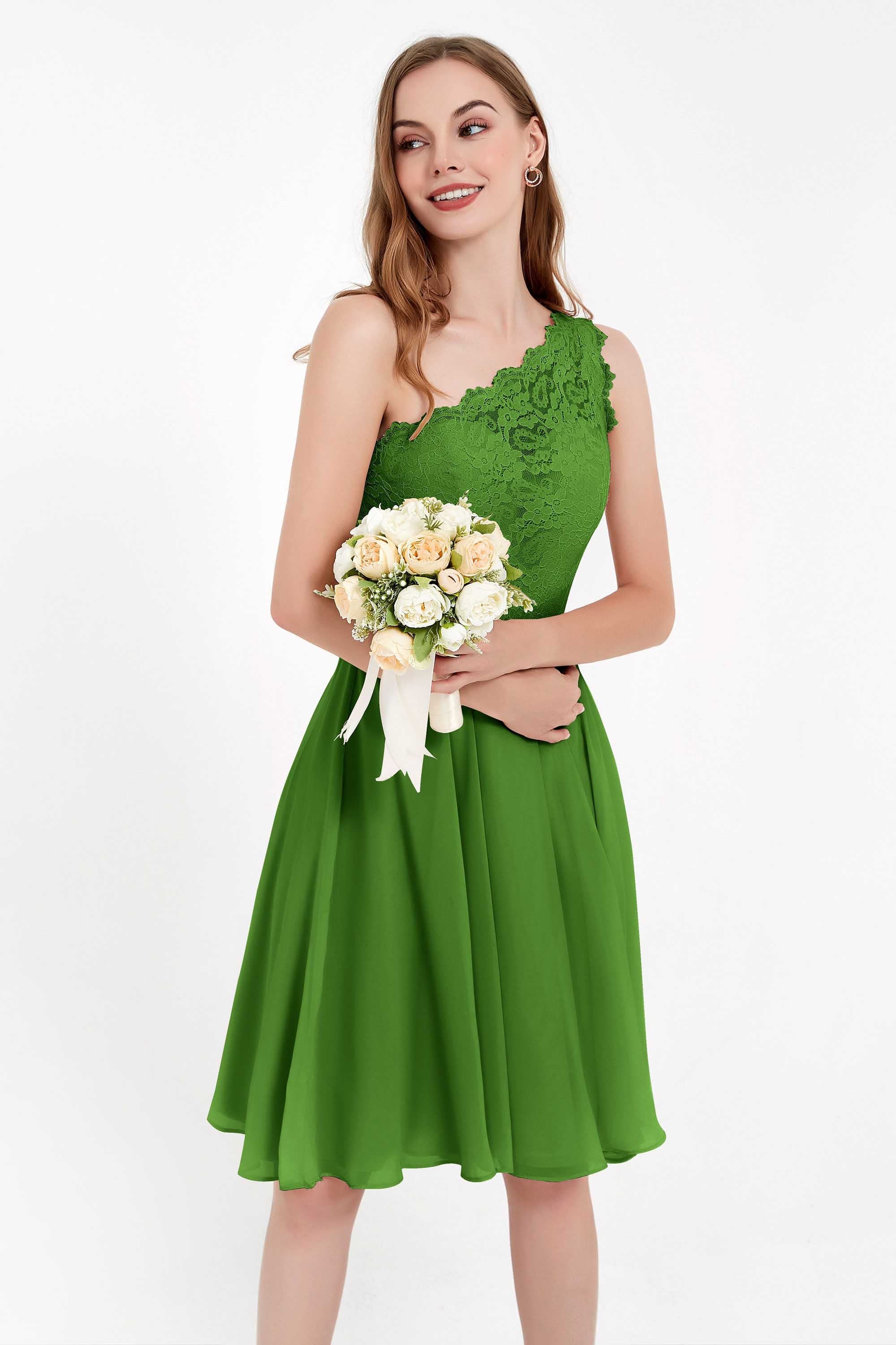 One Shoulder Chiffon A Line Junior Bridesmaid Dress Knee Length Party Homecoming Dresses