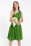 One Shoulder Chiffon A Line Junior Bridesmaid Dress Knee Length Party Homecoming Dresses