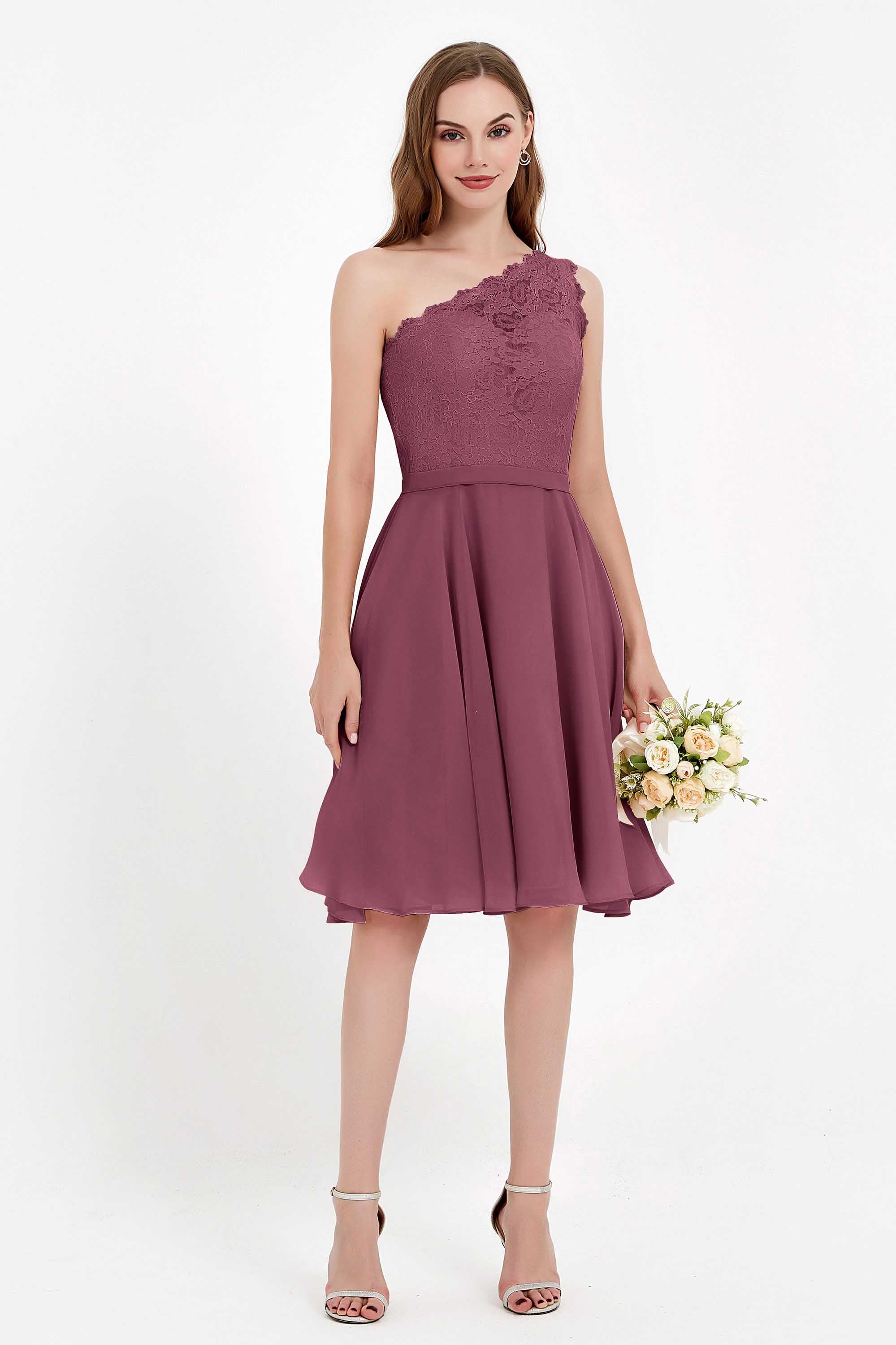 One Shoulder Chiffon A Line Junior Bridesmaid Dress Knee Length Party Homecoming Dresses