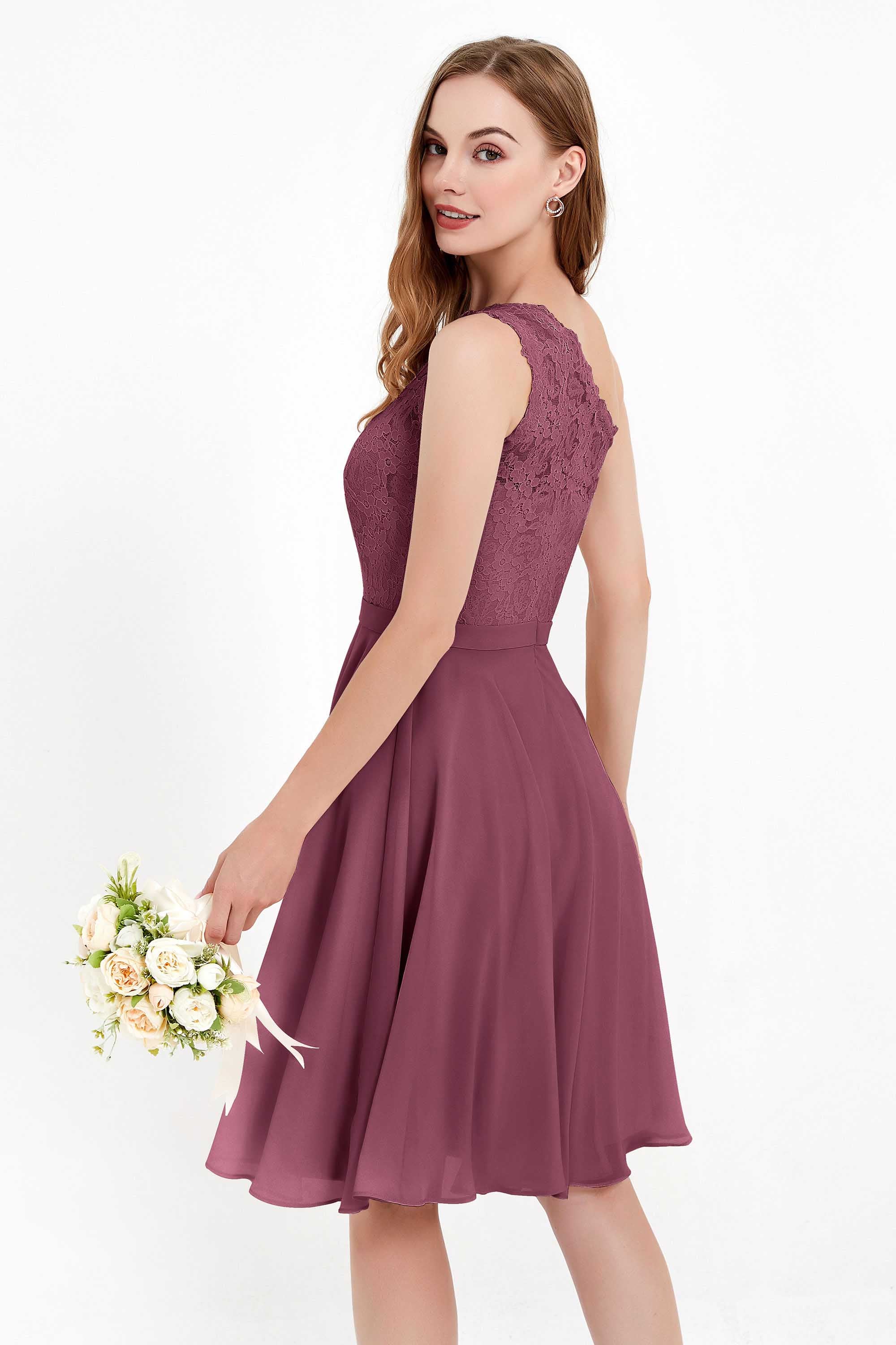 One Shoulder Chiffon A Line Junior Bridesmaid Dress Knee Length Party Homecoming Dresses