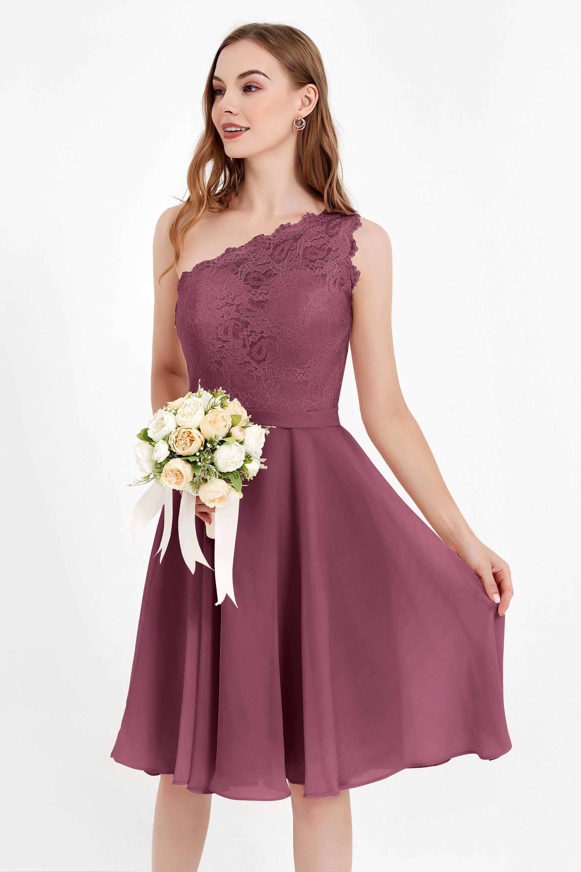 One Shoulder Chiffon A Line Junior Bridesmaid Dress Knee Length Party Homecoming Dresses