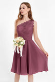 One Shoulder Chiffon A Line Junior Bridesmaid Dress Knee Length Party Homecoming Dresses