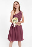 One Shoulder Chiffon A Line Junior Bridesmaid Dress Knee Length Party Homecoming Dresses