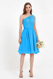 One Shoulder Chiffon A Line Junior Bridesmaid Dress Knee Length Party Homecoming Dresses