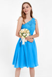 One Shoulder Chiffon A Line Junior Bridesmaid Dress Knee Length Party Homecoming Dresses