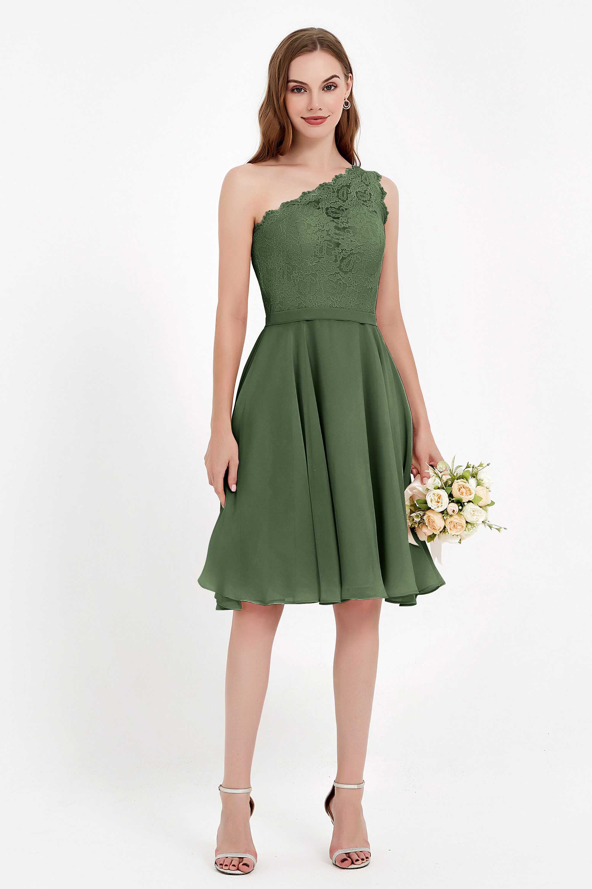 One Shoulder Chiffon A Line Junior Bridesmaid Dress Knee Length Party Homecoming Dresses