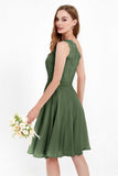 One Shoulder Chiffon A Line Junior Bridesmaid Dress Knee Length Party Homecoming Dresses