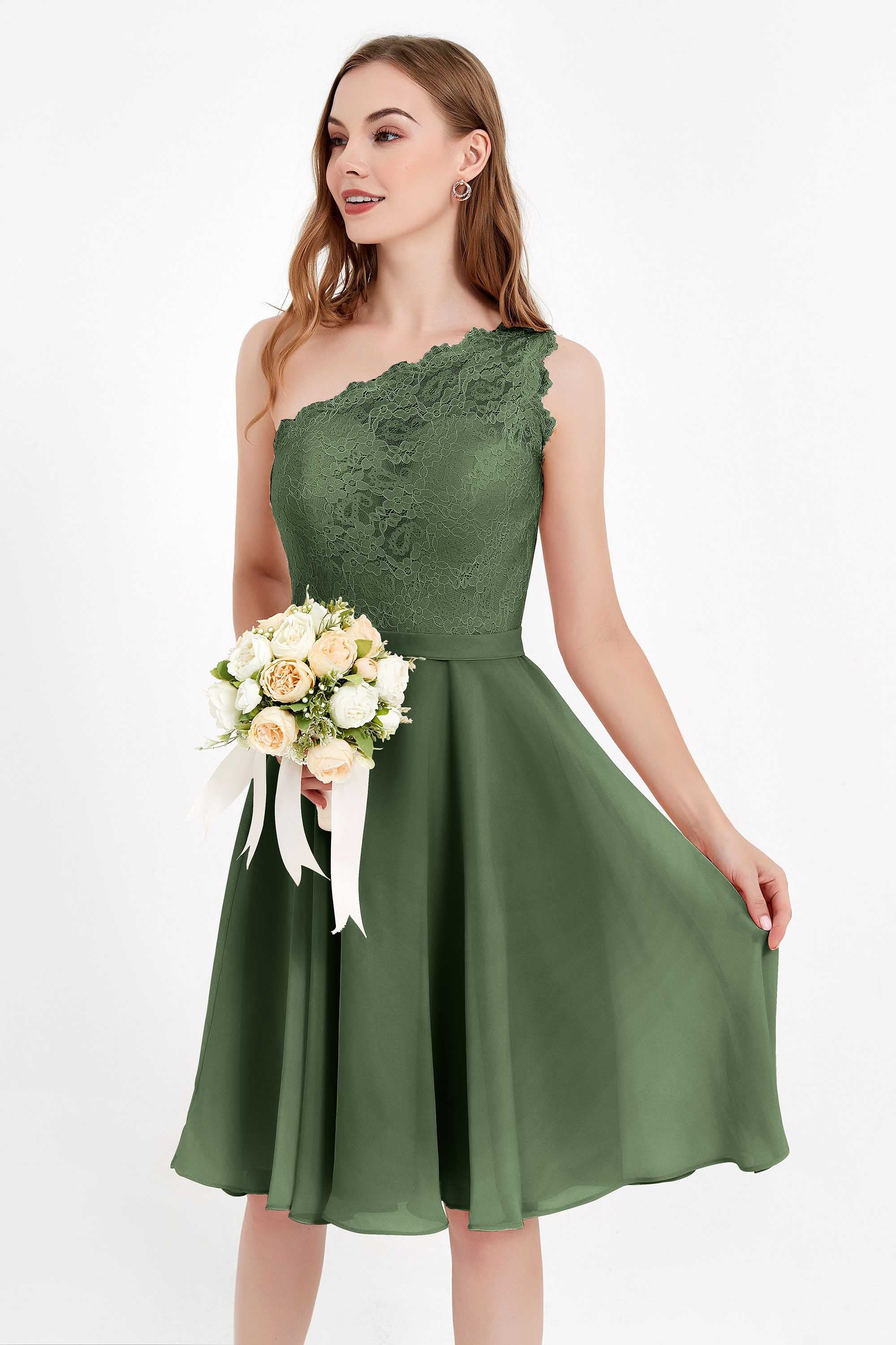 One Shoulder Chiffon A Line Junior Bridesmaid Dress Knee Length Party Homecoming Dresses
