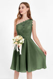One Shoulder Chiffon A Line Junior Bridesmaid Dress Knee Length Party Homecoming Dresses