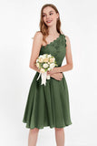 One Shoulder Chiffon A Line Junior Bridesmaid Dress Knee Length Party Homecoming Dresses