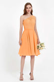 One Shoulder Chiffon A Line Junior Bridesmaid Dress Knee Length Party Homecoming Dresses