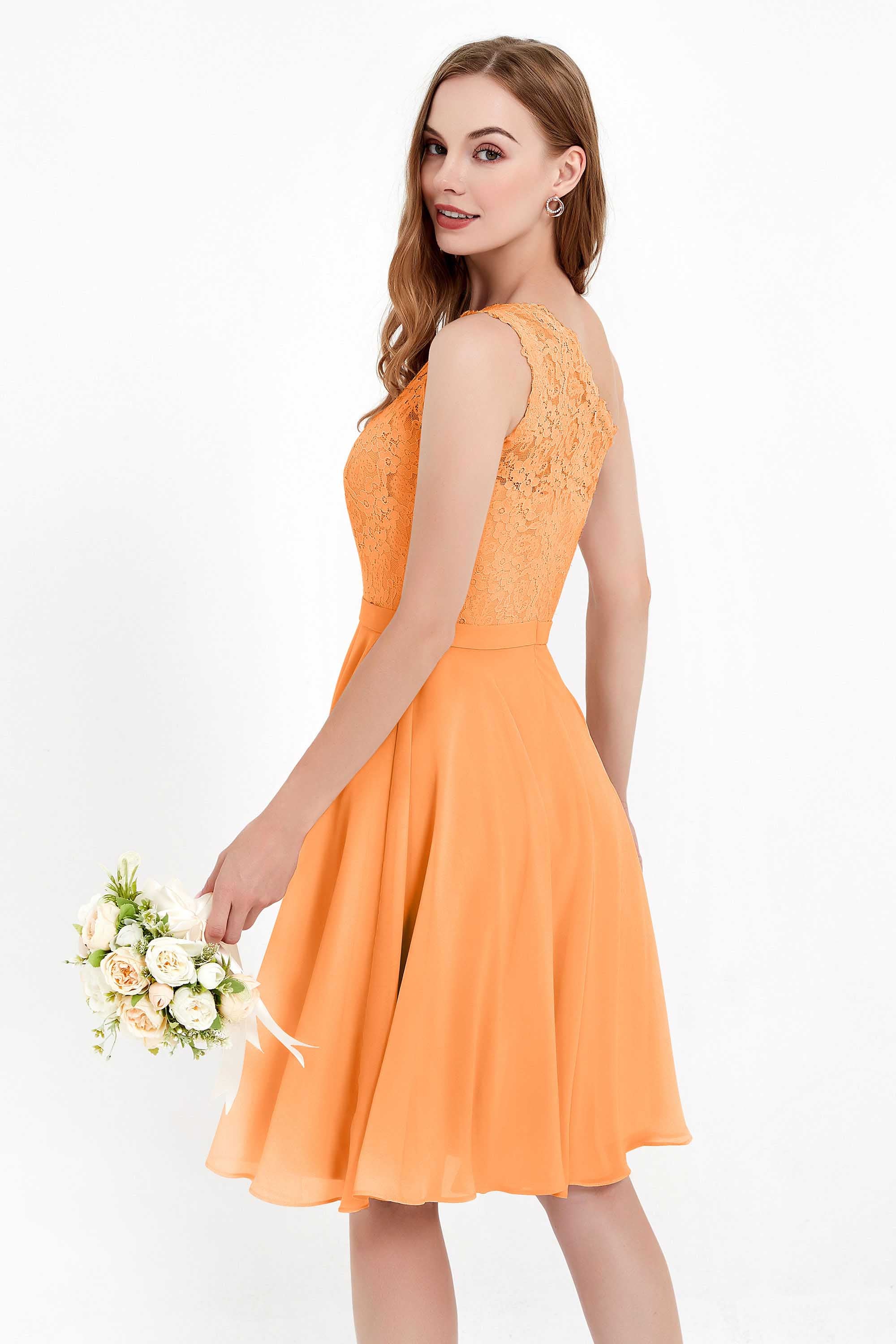 One Shoulder Chiffon A Line Junior Bridesmaid Dress Knee Length Party Homecoming Dresses