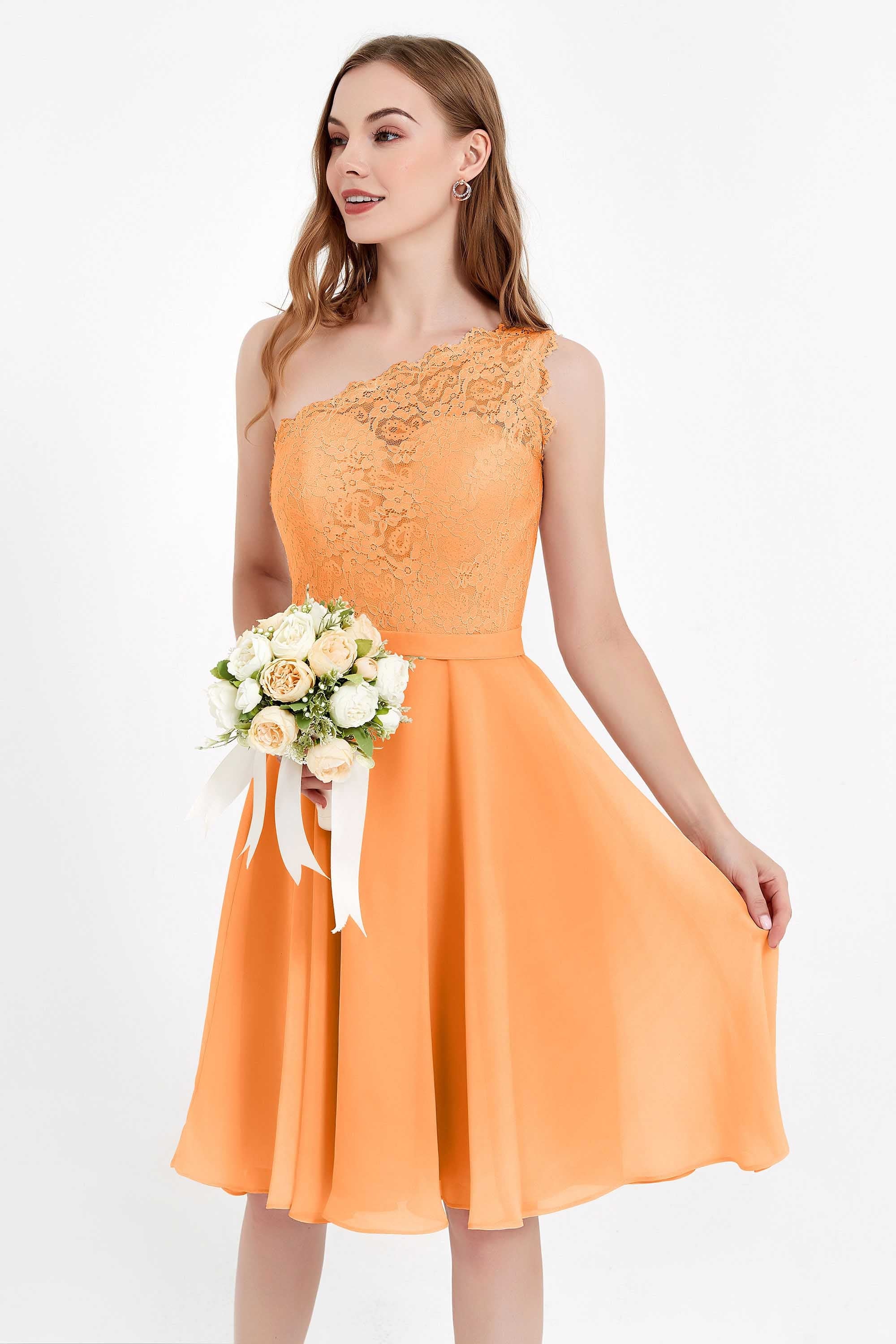 One Shoulder Chiffon A Line Junior Bridesmaid Dress Knee Length Party Homecoming Dresses