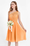 One Shoulder Chiffon A Line Junior Bridesmaid Dress Knee Length Party Homecoming Dresses