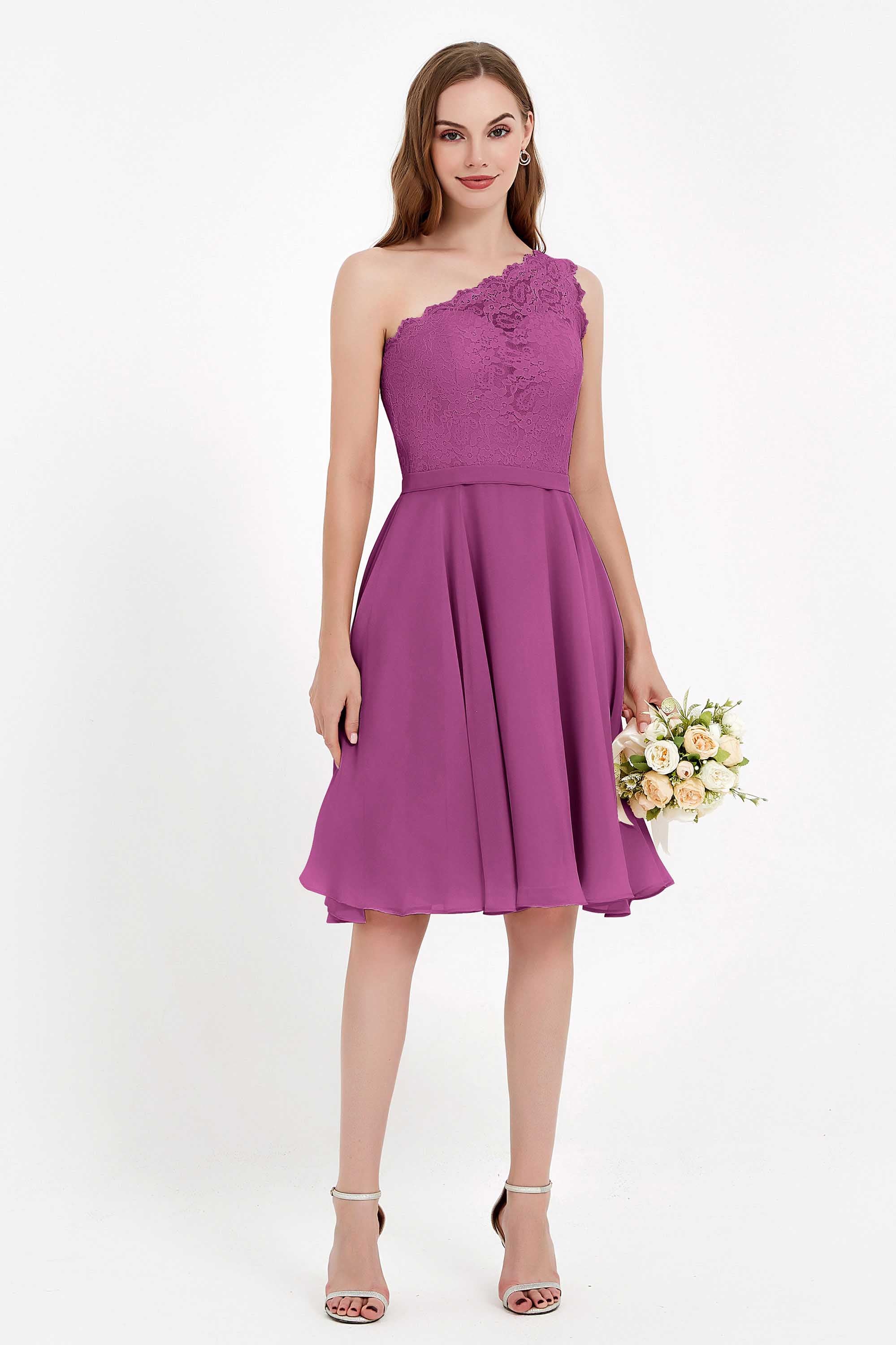 One Shoulder Chiffon A Line Junior Bridesmaid Dress Knee Length Party Homecoming Dresses