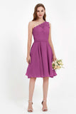 One Shoulder Chiffon A Line Junior Bridesmaid Dress Knee Length Party Homecoming Dresses