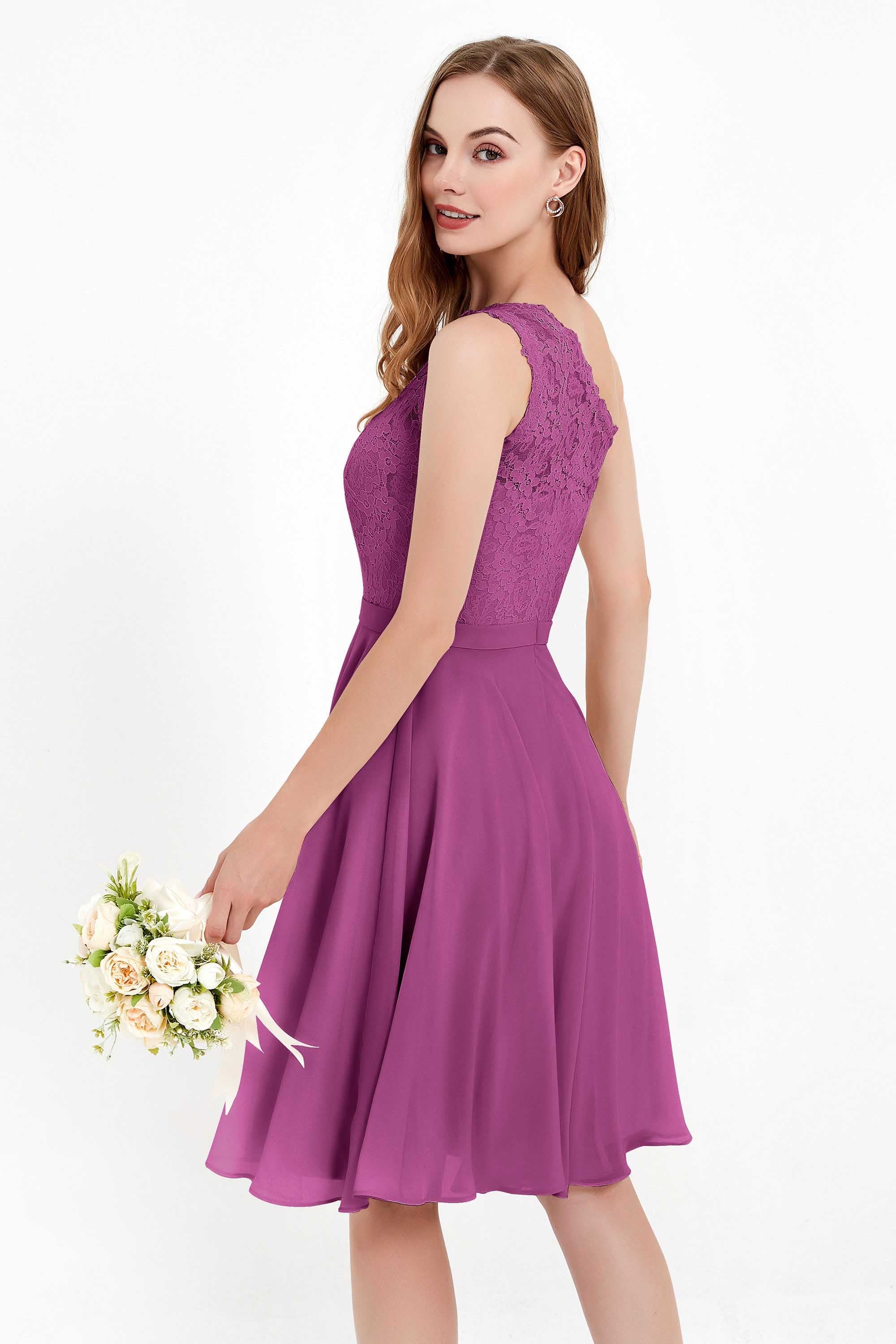 One Shoulder Chiffon A Line Junior Bridesmaid Dress Knee Length Party Homecoming Dresses