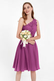 One Shoulder Chiffon A Line Junior Bridesmaid Dress Knee Length Party Homecoming Dresses
