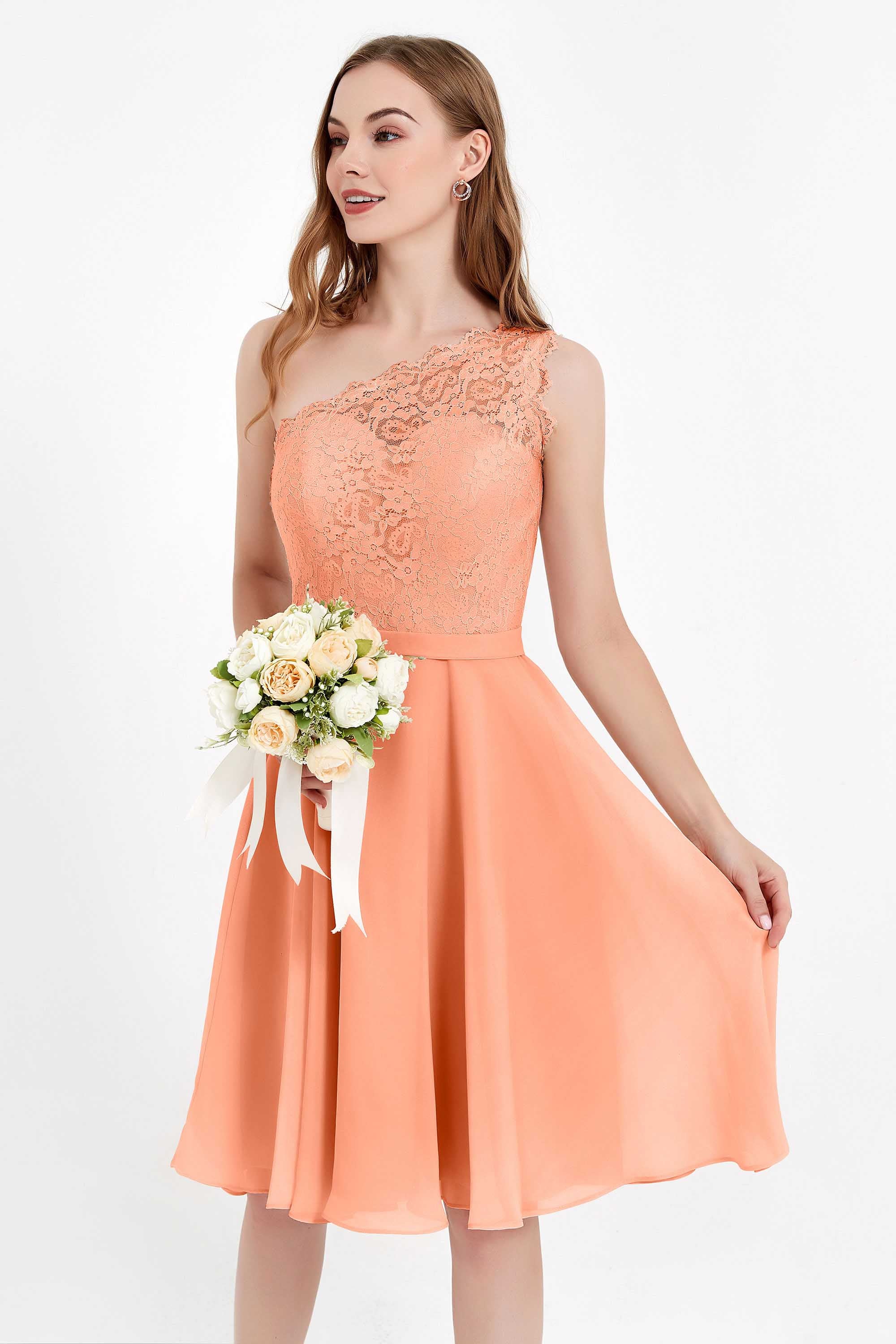 One Shoulder Chiffon A Line Junior Bridesmaid Dress Knee Length Party Homecoming Dresses