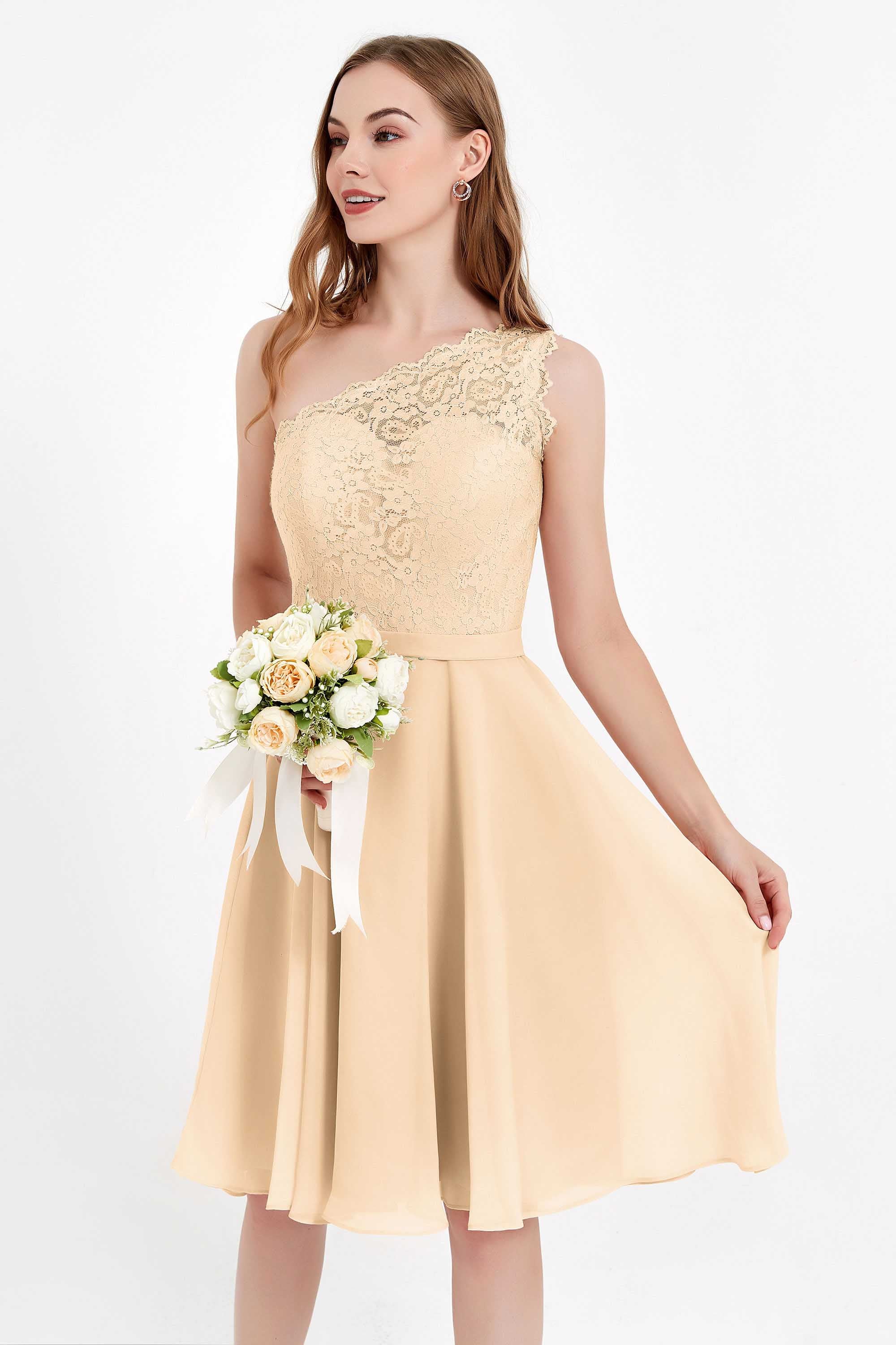 One Shoulder Chiffon A Line Junior Bridesmaid Dress Knee Length Party Homecoming Dresses