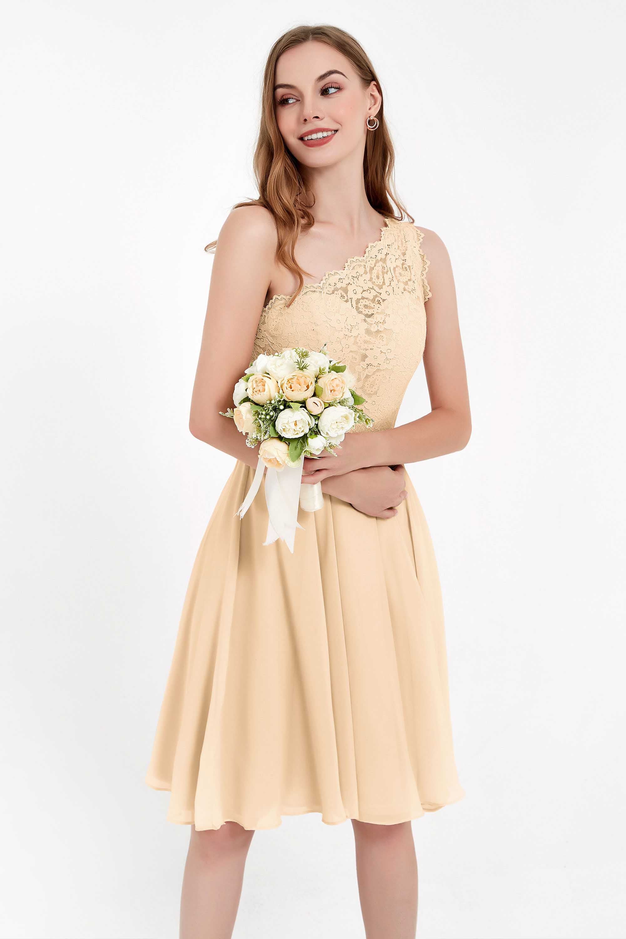 One Shoulder Chiffon A Line Junior Bridesmaid Dress Knee Length Party Homecoming Dresses