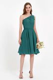 One Shoulder Chiffon A Line Junior Bridesmaid Dress Knee Length Party Homecoming Dresses
