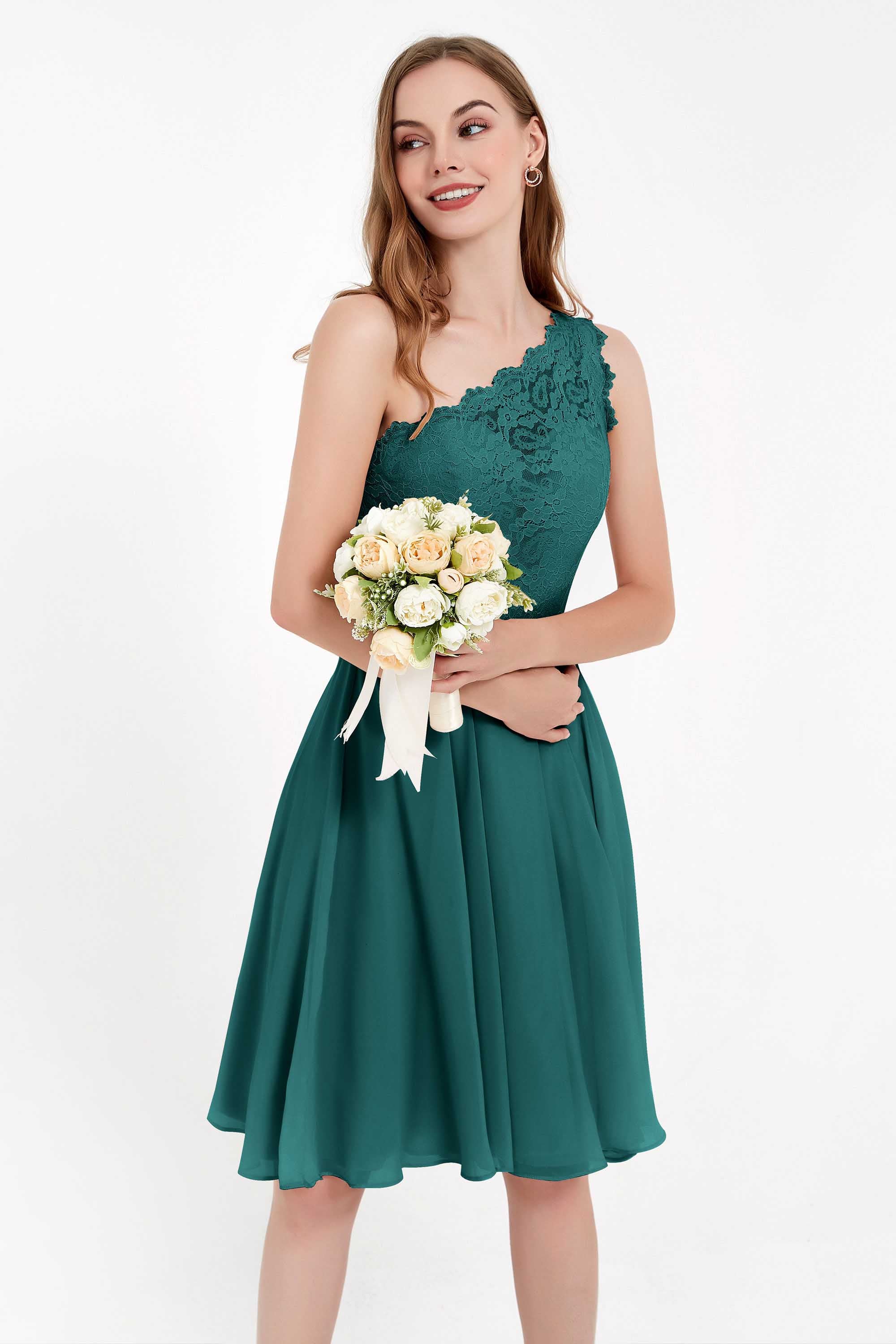 One Shoulder Chiffon A Line Junior Bridesmaid Dress Knee Length Party Homecoming Dresses