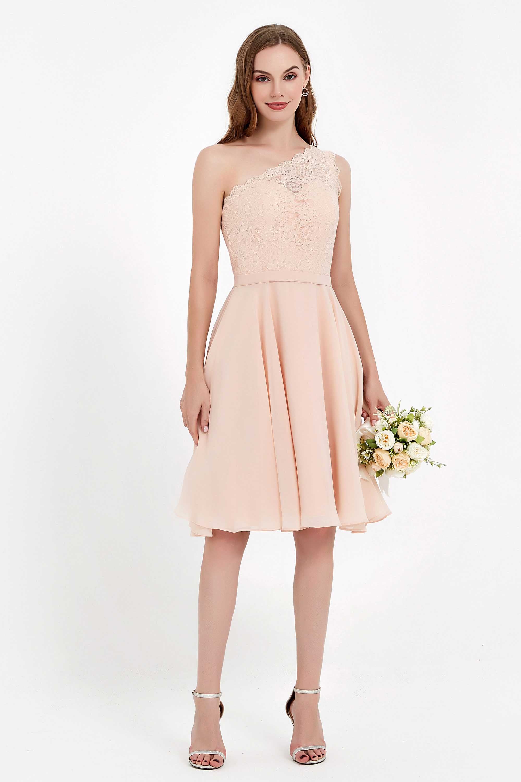 One Shoulder Chiffon A Line Junior Bridesmaid Dress Knee Length Party Homecoming Dresses