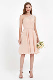 One Shoulder Chiffon A Line Junior Bridesmaid Dress Knee Length Party Homecoming Dresses
