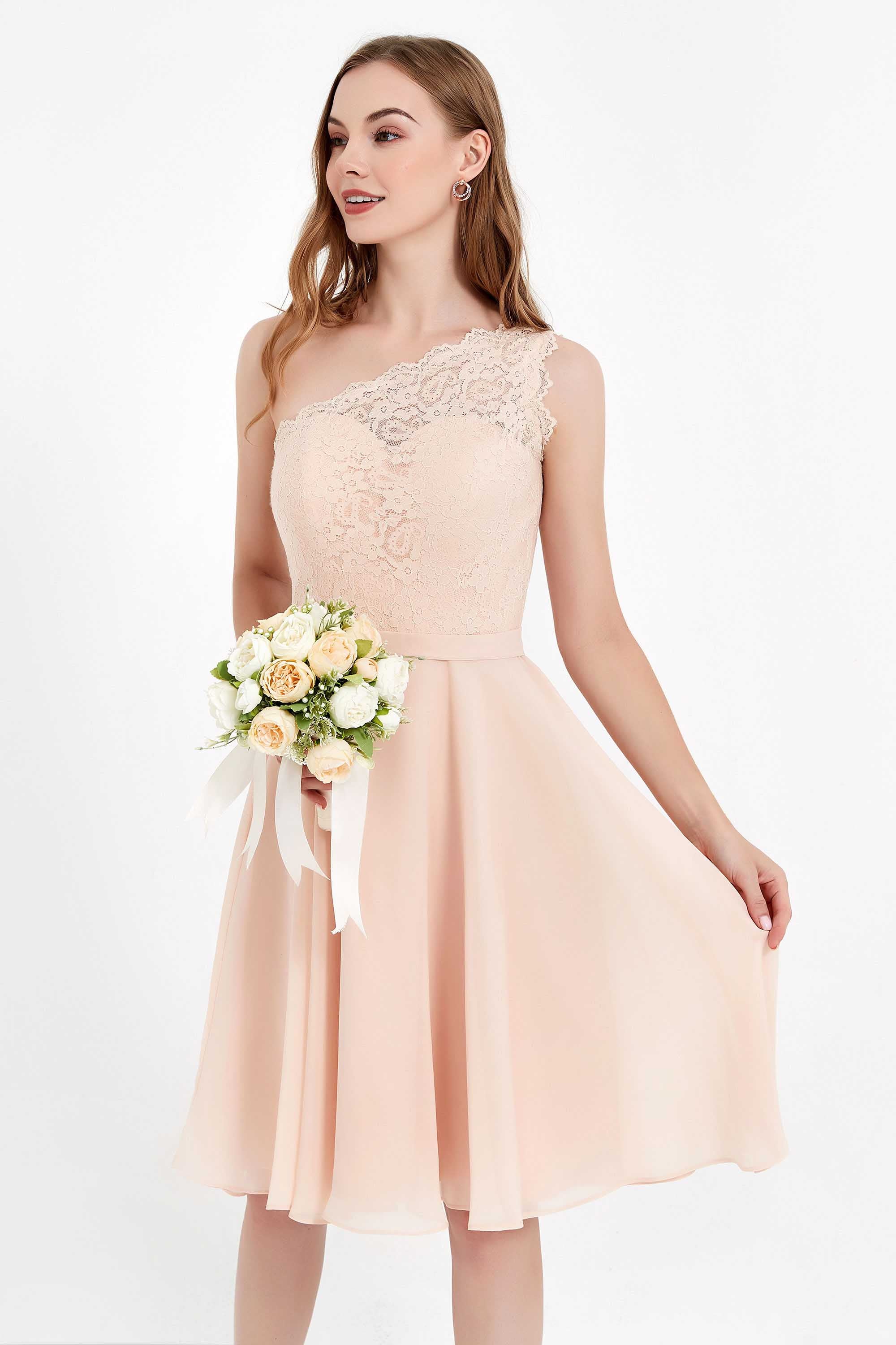 One Shoulder Chiffon A Line Junior Bridesmaid Dress Knee Length Party Homecoming Dresses
